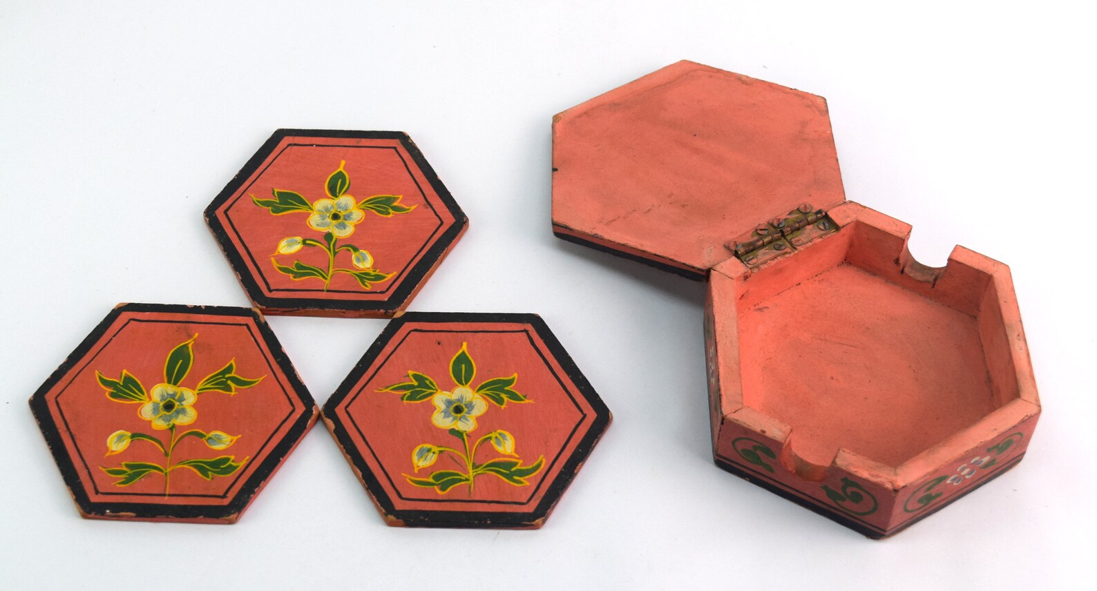 Vintage Tea Coaster Hand Painted Flower Design Wooden Tea Etsy UK
