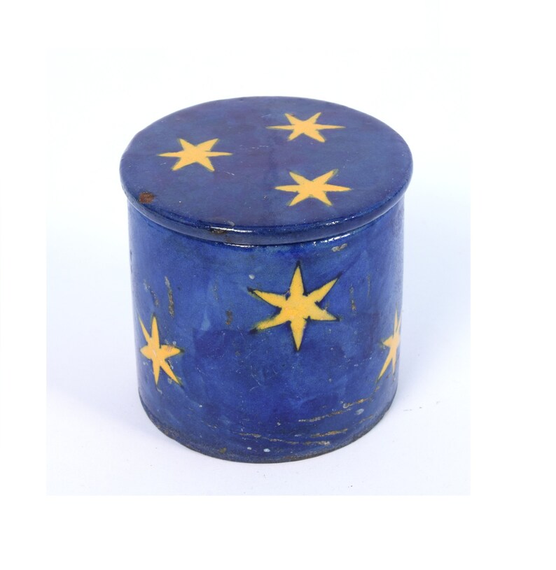 i21-2 Beautiful Ceramic Box Handmade Old Vintage Decorative Blue Painted Ceramic Trinket Jewelry Box