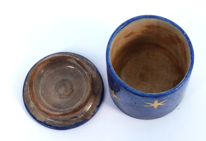 i21-2 Beautiful Ceramic Box Handmade Old Vintage Decorative Blue Painted Ceramic Trinket Jewelry Box