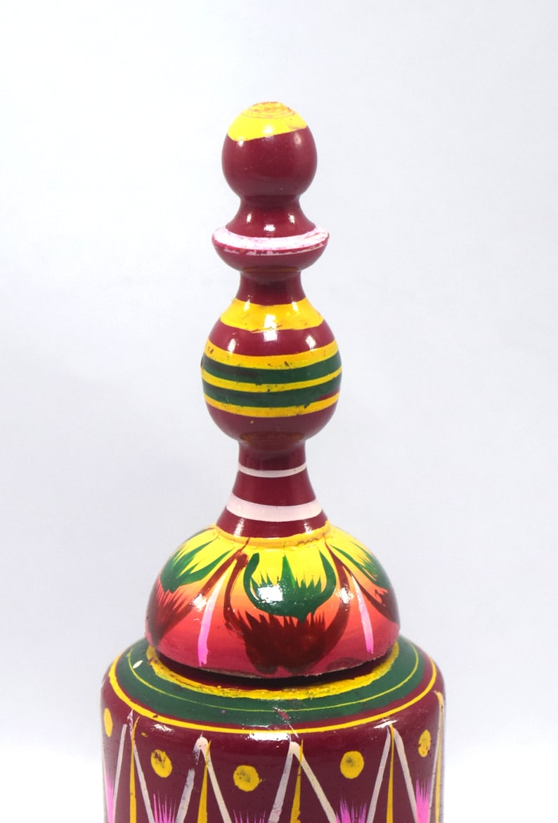 Sandal Box i71-343 Wooden Hand Painted Kumkum Powder Box Vermilion Box Painted Wooden Handmade Long Sindoor Box Beautiful Decorative
