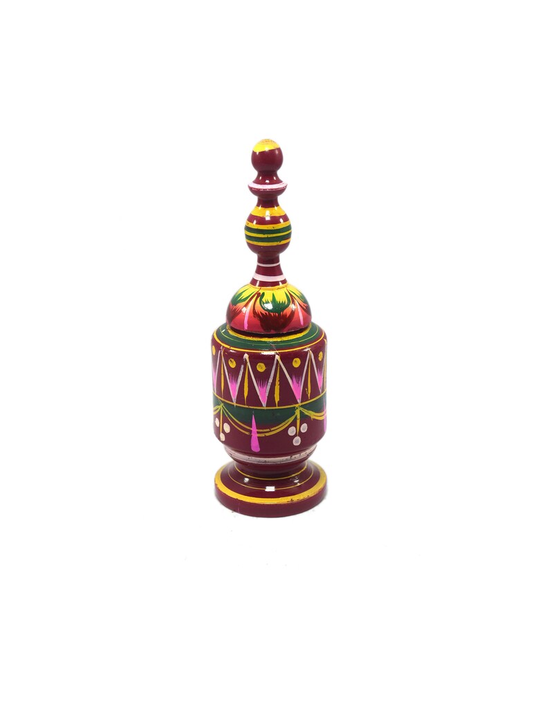 Sandal Box i71-343 Wooden Hand Painted Kumkum Powder Box Vermilion Box Painted Wooden Handmade Long Sindoor Box Beautiful Decorative