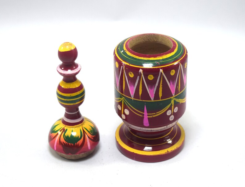 Sandal Box i71-343 Wooden Hand Painted Kumkum Powder Box Vermilion Box Painted Wooden Handmade Long Sindoor Box Beautiful Decorative