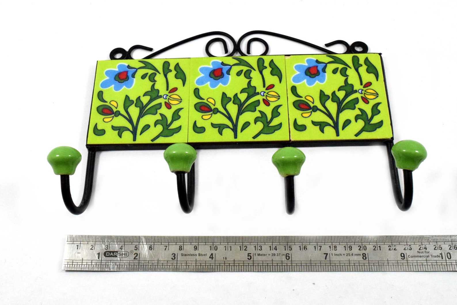 Ceramic Tile Fitted Handmade Wall Decorative Wall Hanging 4 Hook