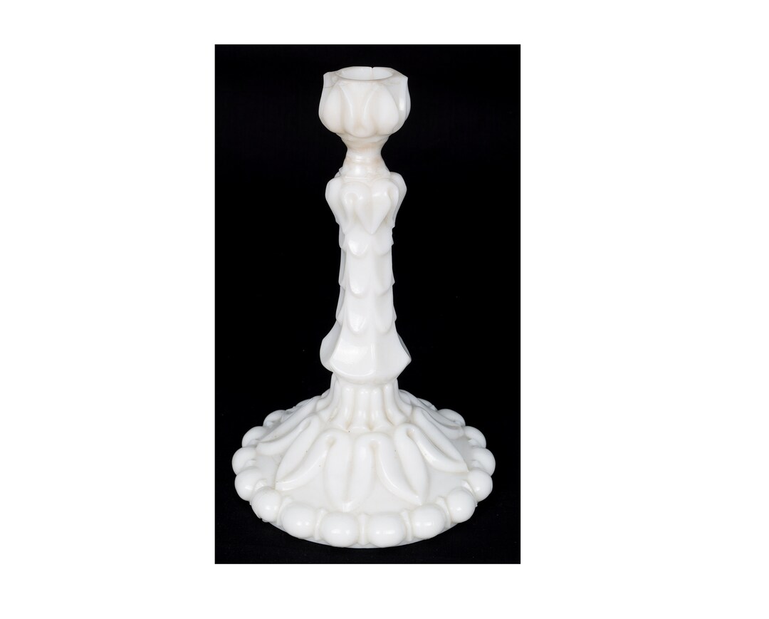 Vintage Old Candle Holder Beautiful White Milky Glass Decorative Candle
