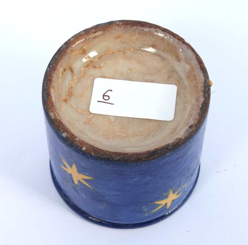 i21-2 Beautiful Ceramic Box Handmade Old Vintage Decorative Blue Painted Ceramic Trinket Jewelry Box