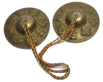 Unique Indian Bronze Bell Metal Cymbals Antique Musical Percussion - Hand Cymbals Tibetan Manjira Pair - Bronze Musical Instrument. i46-83