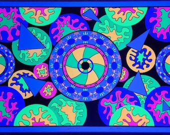 オリジナル ヴィンテージ ブラックライト ポスター 海の生物 3D