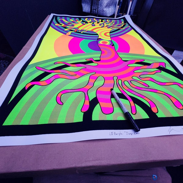 Psychedelischer Baum des Lebens Schwarzlicht Poster - Limitierte Auflage Abstrakte Kunst