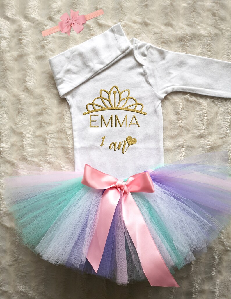 BODY TUTU and headband wreath baby outfit birthday personalized birthday first name glitter gold