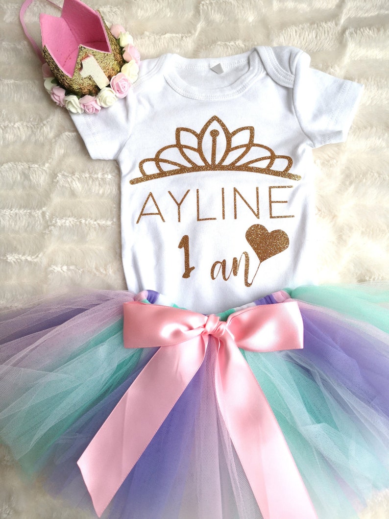 BODY TUTU and headband wreath baby outfit birthday personalized birthday first name glitter gold