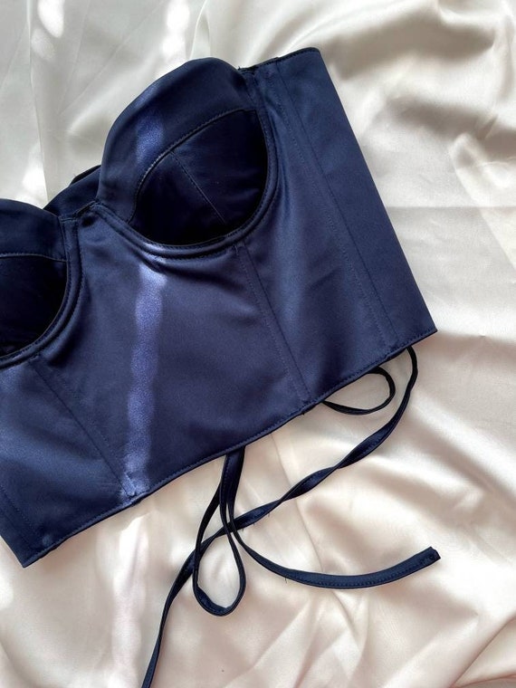 Silk Navy Blue Corset Top Corset Belt Renaissance Corset Etsy