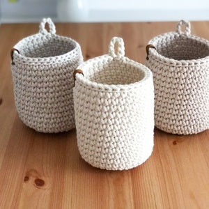 Wall hanging crochet storage basket. Bathroom organizer. Storage pod