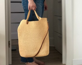 Crochet raffia summer bag. Natural large straw bag