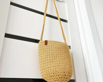 Crochet yellow basket bag. Small eco friendly crossbody bag