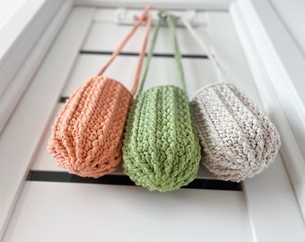 Crochet peach pink small messenger bag
