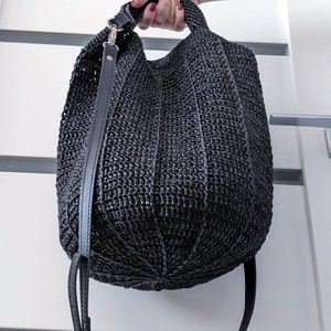 Crochet Black Raffia Bag. Large Straw Beach Bag - Etsy