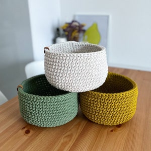 Crochet home decor basket. Eco friendly home storage organizer Beige+color fibers