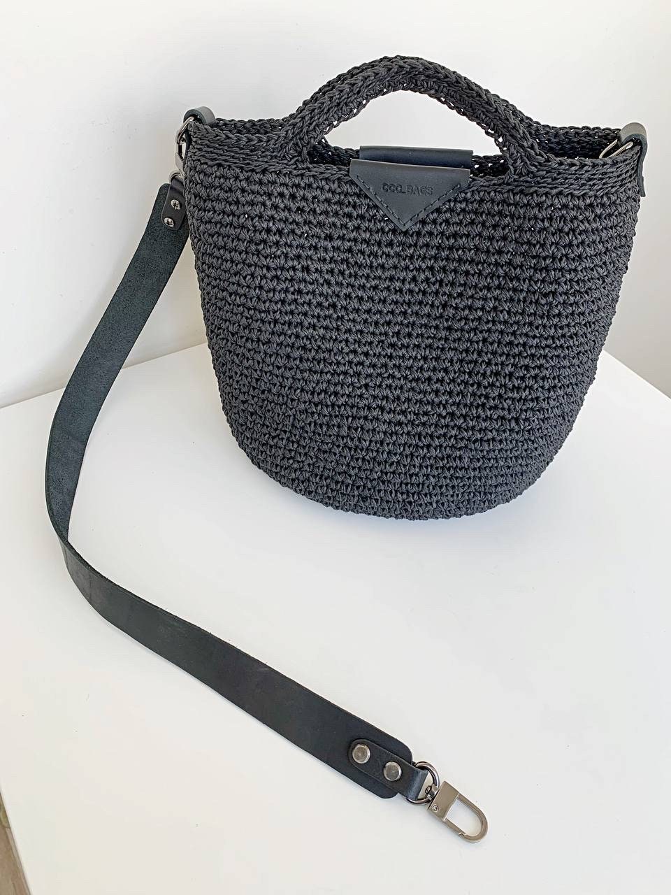 Crochet Black Raffia Bag. Medium Straw Casual Bag - Etsy