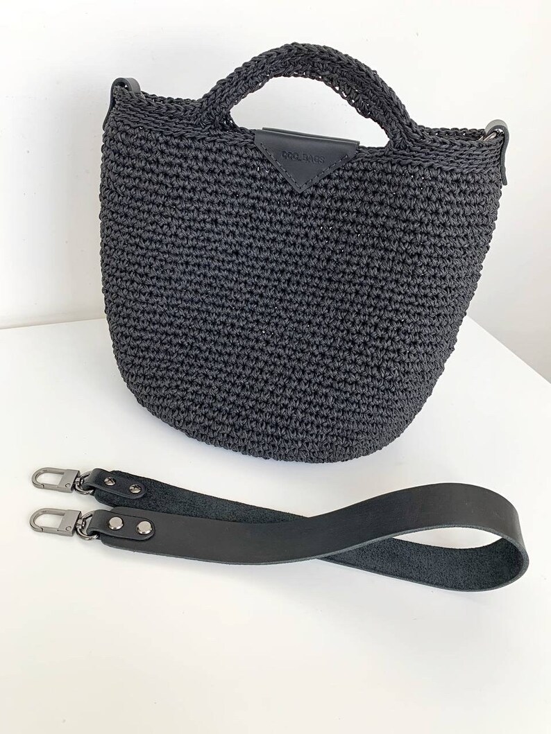 Crochet Black Raffia Bag. Medium Straw Casual Bag - Etsy
