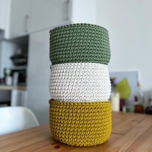 Crochet home decor basket. Eco friendly home storage organizer Spicy yellow