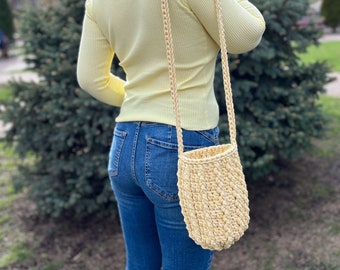 Crochet yellow small messenger bag