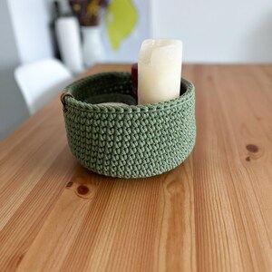 Crochet home decor basket. Eco friendly home storage organizer Eucalyptus green