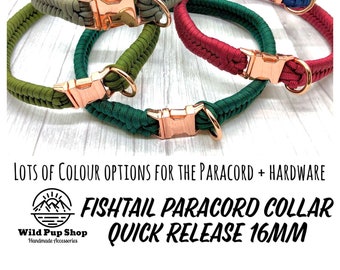 40+ colours, ID Collar, Custom Fishtail Paracord Collar, one Colour •  Dog, puppy Pet, cat, kitten. Made to order, braided, rope handmade