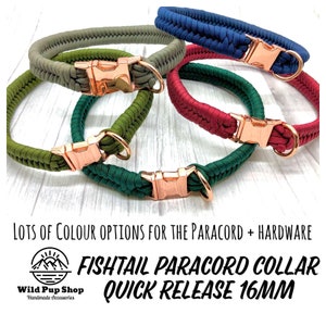 40+ colours, ID Collar, Custom Fishtail Paracord Collar, one Colour •  Dog, puppy Pet, cat, kitten. Made to order, braided, rope handmade