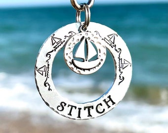 Sail away Washer • Small Medium Large Personalised custom Hand stamped metal Dog ID tag dogtag Keyring charm boat sailing  beach sea waves