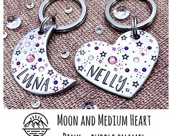 Moon Jewels • Personalised Dog Tag custom night Sky  stars star galaxy gems diamond sparkle, Hand stamped metal Dog ID tag dogtag Keyring