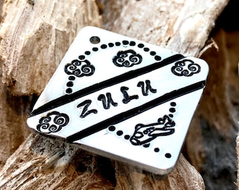 Up High • Medium Personalised , Plane, Airplane, clouds, travel, Hand stamped metal Dog ID tag Keyring Keychain