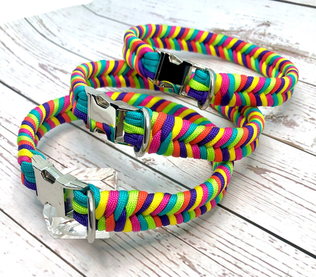 Rainbow Fishtail Paracord Collar Dog, Puppy, Pet, Cat, Kitten. Made to Order, Braided, Rope