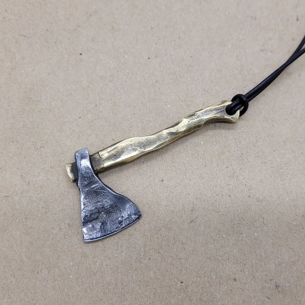 Viking forged axe pendant/Ancient Amulet/ Hand forged Iron and brass axe