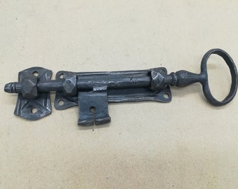 Blacksmith Iron Door Bolt "Key" With Keeper Plate /Handmade