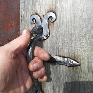 Blacksmith Door thumb-latch handle Set/ Forged iron Thumb Pull Handle with buffalo head/ Old Traditional Style thumb Latch image 3