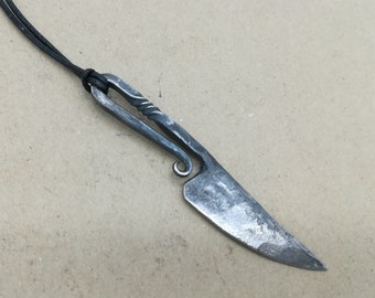 Small viking knife pendant/Blacksmith knife with twisted handle/Hand Forged iron Knife Necklace