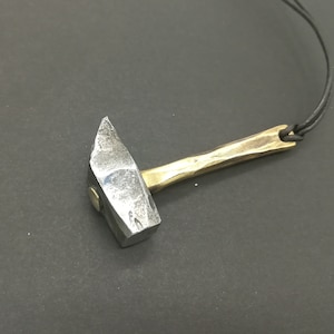 Blacksmith Hammer Pendant/Norse/Pagan/Original Necklace/ Forged Iron- Brass Handmade