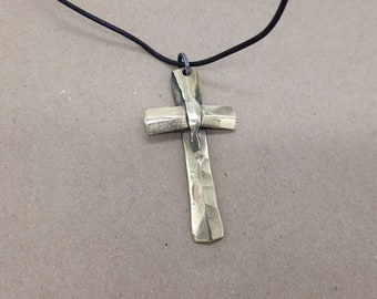 Cross pendant, forged brass pendant, brass jewelry, wrought brass cross