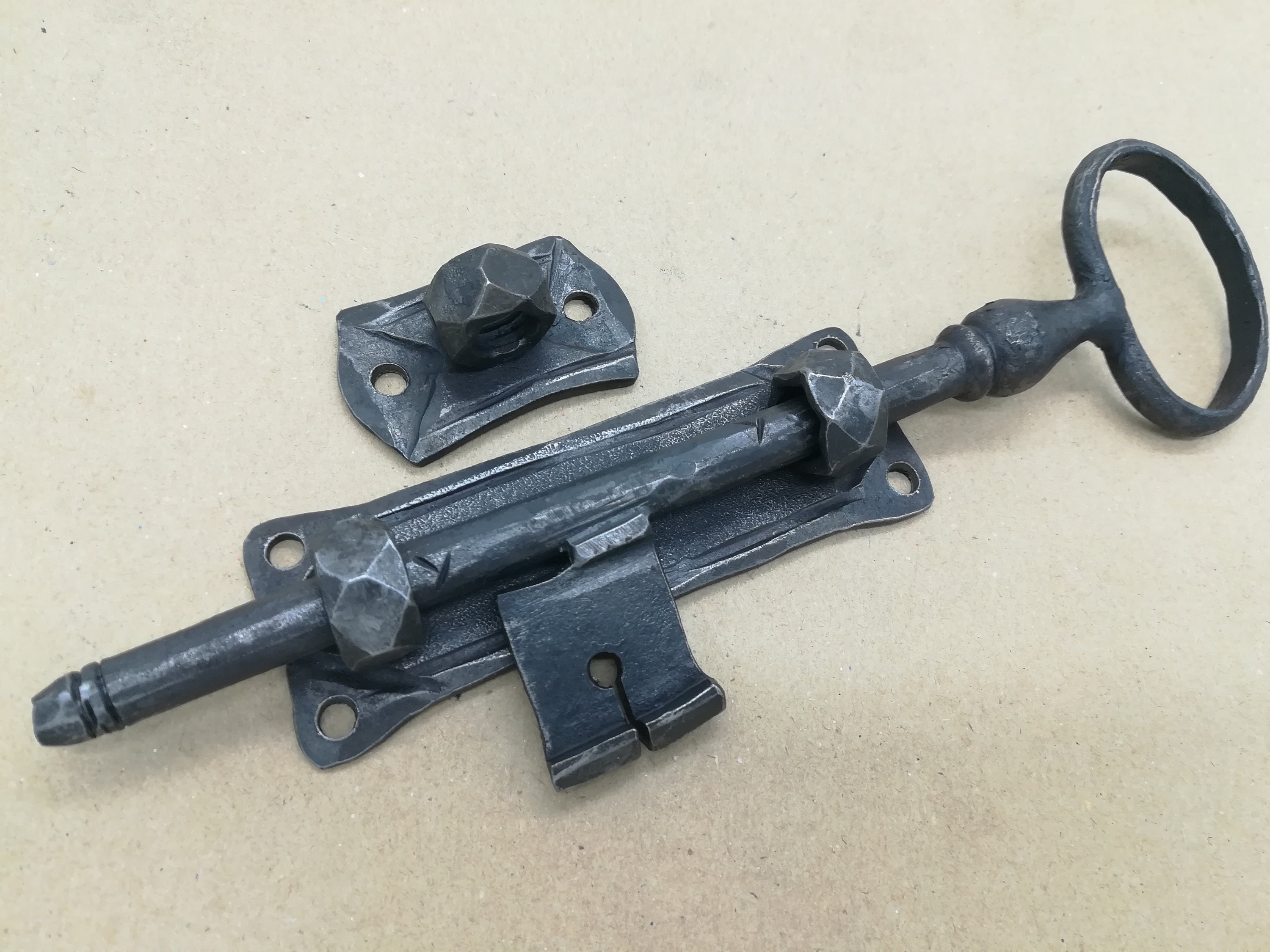 Blacksmith Iron Door Bolt key With Keeper Plate Etsy