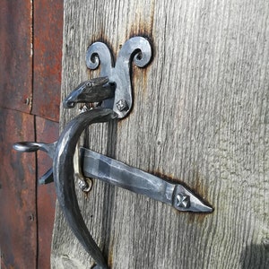 Blacksmith Door thumb-latch handle Set/ Forged iron Thumb Pull Handle with buffalo head/ Old Traditional Style thumb Latch image 2