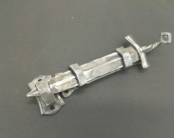 Blacksmith Iron Door Bolt "Sword" With Keeper Plate/Handmad