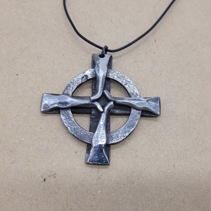 Forged iron celtic cross pendant/sun cross pendant/ viking necklace/ Pagan symbol/ handmade pendant