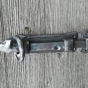 Blacksmith Iron Door Bolt With  bufalo head and Keeper Plate /Handmade