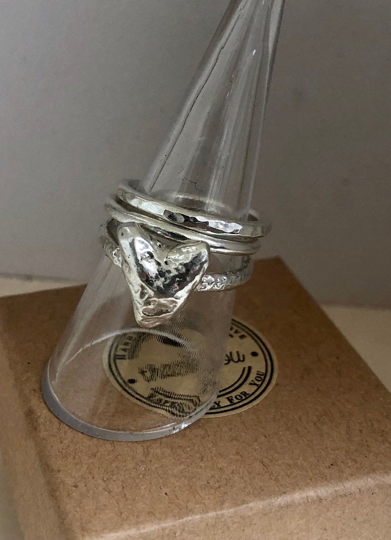 Sterling Silver Stacking Ring Set Melty Love Heart Stacking Ring Set