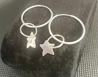 Small sterling silver hoops with star charm