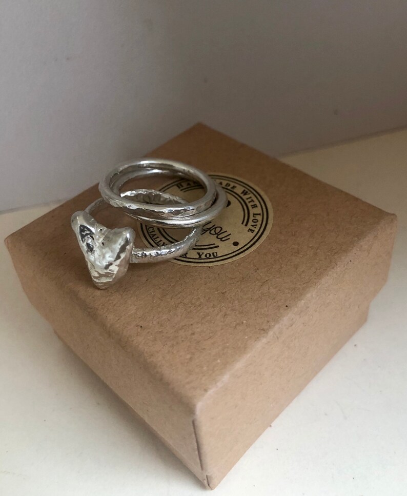 Sterling Silver Stacking Ring Set Melty Love Heart Stacking Ring Set