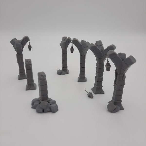 Crumbling Pillars, Scenery, RPG, Dungeon and Dragons, DnD, Pathfinder, Lord of the Rings, Figurine, Miniature, Diorama (Gray/Unpainted)