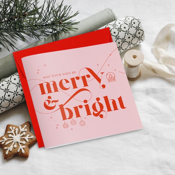 Poppige Weihnachtskarte Merry & Bright