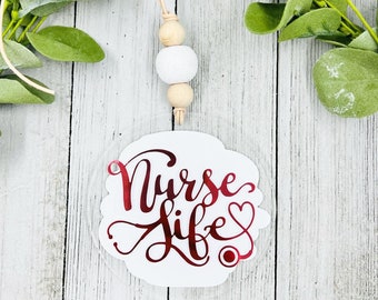 Nurse life Rearview mirror charm , nurse car charm , round acrylic car charm , mirror hanger