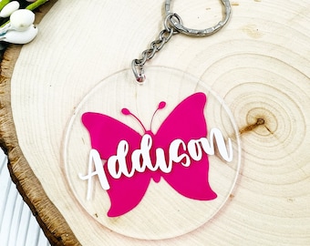 Butterfly keychain , customized name keychain, acrylic keychain , backpack name tag , new driver gift